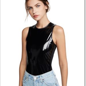 Tibi Tech Patent Bodysuit in Black